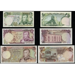 Iran, zestaw: 50, 100 i 1.000 rials, (1974-1979)