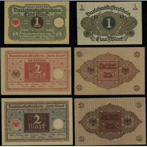 Niemcy, zestaw 3 banknotów: 1 x 1 marka i 2 x 2 marki, 1.03.1920, Berlin