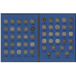 Stany Zjednoczone Ameryki (USA), zestaw 74 monet o nominale 10 centów w klaserze Mercury Head, z lat 1916-1945, mennice: Filadelfia, San Francisco, Denver