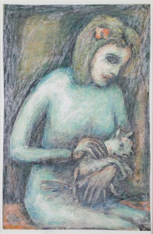 Eugeniusz TUKAN-WOLSKI (1928-2014), Portret dziewczyny z pieskiem