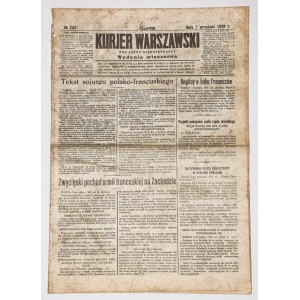 KURJER WARSZAWSKI. Evening edition. September 7, 1939. preserved proclamation by Ignacy Moscicki.