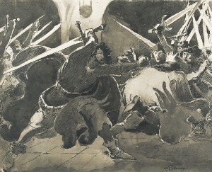 Włodzimierz TETMAJER (1862-1923), Potyczka - ilustracja do książki Kazimierza Przerwy Tetmajera „Anioł Śmierci”