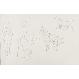 Karol KOSSAK (1896-1975), Szkice konia na popasie i kobiety w kapeluszu, 1922