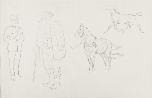 Karol KOSSAK (1896-1975), Szkice konia na popasie i kobiety w kapeluszu, 1922