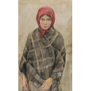 Aleksander AUGUSTYNOWICZ (1865-1944), Wiejska dziewczyna w czerwonej chustce