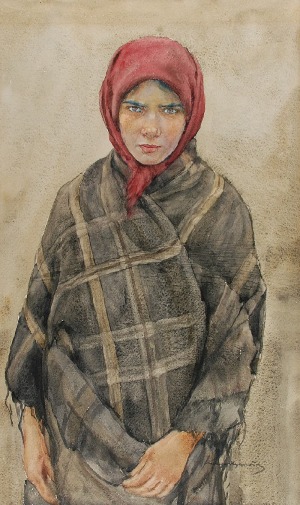 Aleksander AUGUSTYNOWICZ (1865-1944), Wiejska dziewczyna w czerwonej chustce