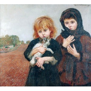 Wlastimil HOFMAN (1881-1970), Dziewczynki z kotami, 1917