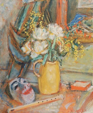 Zygmunt MENKES (1896-1986), Martwa natura z kwiatami, maską i fletem