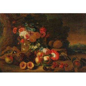 Malarz nieokreślony (XVIII w.), Martwa natura z kwiatami owocami i sikorką