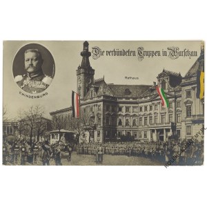 [WARSZAWA] Die verbündeten Grussen in Warschau. Rathaus. V. Hindenburg [FELDPOST]