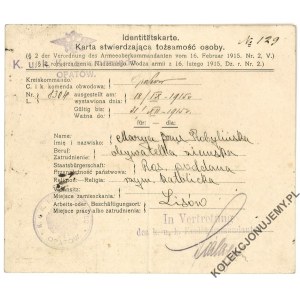 [Opatów] Identitätskarte. Karta stwierdzająca tożsamość osoby. 1915