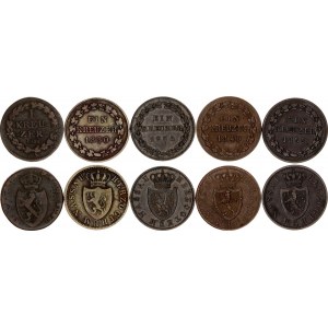 German States Nassau 5 x 1 Kreuzer 1808 - 1855