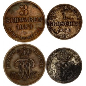 German States Oldenburg 3 Schwaren & 1 Groschen 1858 - 1859