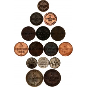 German States Schwerin Lot of 15 Coins 1843 - 1872
