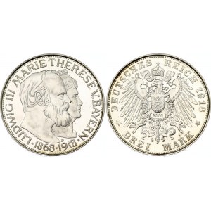 Germany - Empire Bavaria 3 Mark 1918 D (2001) Restrike