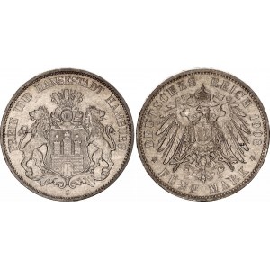 Germany - Empire Hamburg 5 Mark 1908 J