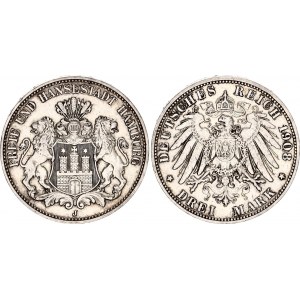 Germany - Empire Hamburg 3 Mark 1908 J