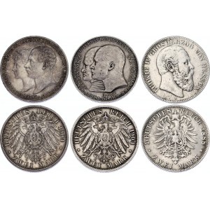 Germany - Empire Hessen-Darmstadt & Mecklenburg-Schwerin 3 x 2 Mark 1888 - 1904