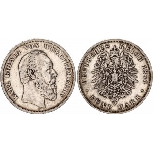 Germany - Empire Württemberg 5 Mark 1876 F