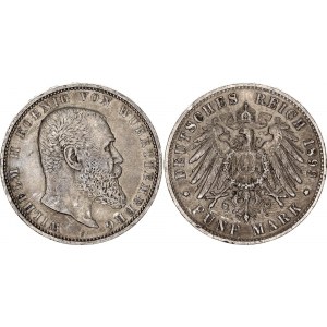 Germany - Empire Württemberg 5 Mark 1899 F