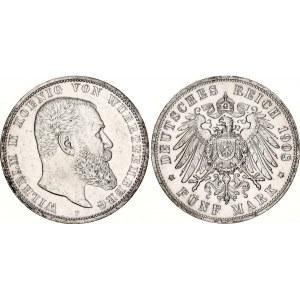 Germany - Empire Württemberg 5 Mark 1908 F