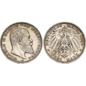 Germany - Empire Württemberg 3 Mark 1908 F