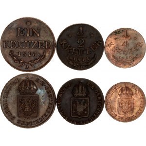 Austria 1/4 - 1/2 - 1 Kreuzer 1816 A