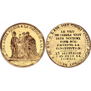 France Gilded Bronze Medal Accepting the Constitution 1791