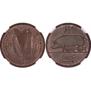 Ireland 1/2 Penny 1928 NGC MS 65 BN