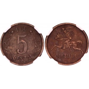 Lithuania 5 Centai 1936 NGC AU