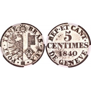Switzerland Geneva 5 Centimes 1840 NGC AU