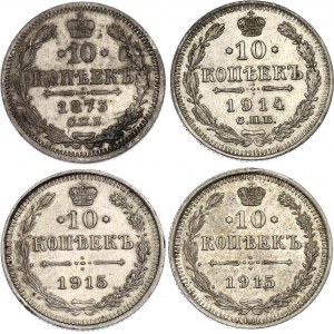 Russia 4 x 10 Kopeks 1873 - 1915