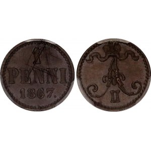 Russia - Finland 1 Penni 1867 PCGS AU55