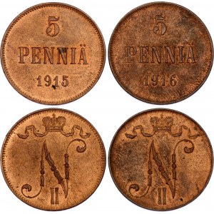 Russia - Finland 2 x 5 Pennia 1915 - 1916
