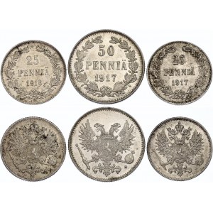 Russia - Finland 2 x 25 & 50 Pennia 1916 - 1917