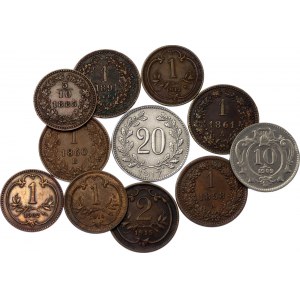 Austria - Hungary Lot of 11 Coins 1858 - 1917