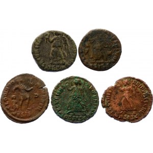 Roman Empire 5 x 1 Follis 364 - 378 AD Different Types