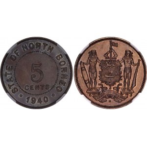 British North Borneo 5 Cents 1940 H NGC AU 58