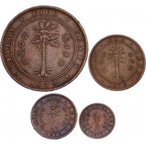 Ceylon 1/4 - 1/2 - 1 - 5 Cents 1870