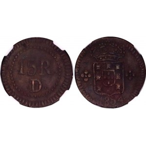 India Portuguese 15 Reis - 1/4 Tanga 1854 NGC UNC