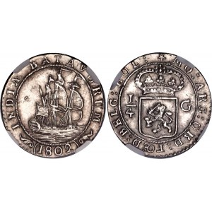 Netherlands East Indies Batavian Republic 1/4 Gulden 1802 NGC UNC