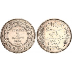 Tunisia 2 Francs 1908 AH 1326 A