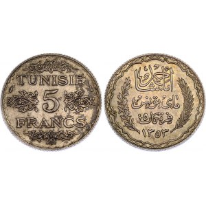 Tunisia 5 Francs 1935 AH 1353