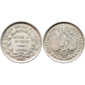 Bolivia 50 Centavos 1892 PTS CB Coaxiality Error