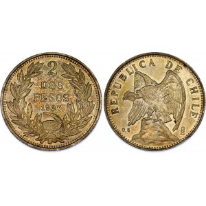 Chile 2 Pesos 1927 So 0,5 Rare Variety