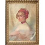 Henry Emile Vollet (1861 - 1945), Porträt einer Frau mit roter Schleife