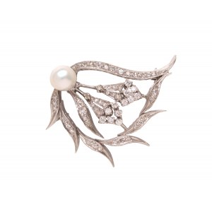 Brooch with diments and pearl, 2nd half of 20th century.