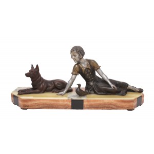 Figure of a woman with a dog and a bird
