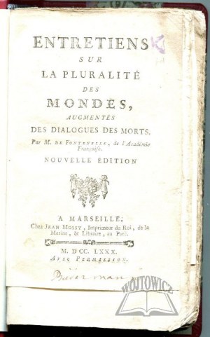 Fontenelle M. de (Bernard), Entretiens pluralite des mondes.