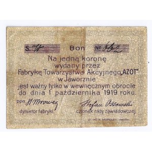 Jaworzno, bon, 1 korona, 1919